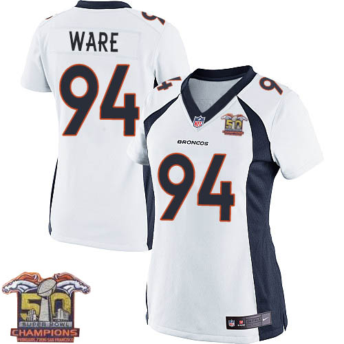 Women's Elite DeMarcus Ware Super Bowl 50 Champions Nike Jersey White Road - #94 NFL Denver Broncos